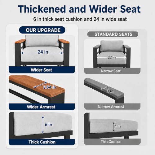 Relax Tree Aluminum Outdoor Patio Furniture, 5 Piece 7-Seat Conversation Set with 2 Chairs, Loveseat, 3-Seat Sofa and Coffee Table, Thick Cushions, Waterproof Covers, Gray
