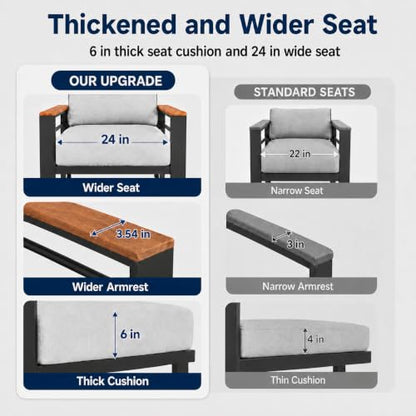 Relax Tree Aluminum Outdoor Patio Furniture, 5 Piece 7-Seat Conversation Set with 2 Chairs, Loveseat, 3-Seat Sofa and Coffee Table, Thick Cushions, Waterproof Covers, Gray