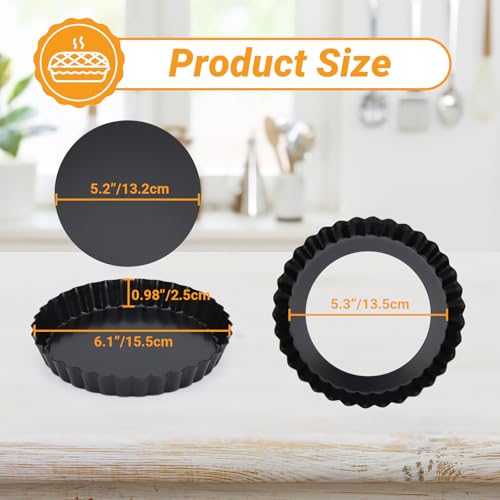 Beasea 6 Inch Tart Pan, 4pcs Small Pie Pans Removable Bottom Mini Tart Pans Non Stick Pie Pan, Loose Bottom Fluted Tart Pan Round Instant Pot Quiche Pan for Oven Baking