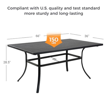 Grand patio 7-Piece Outdoor Dining Set, 6 Leather-Look Wicker Swivel Patio Chairs & 1 Rectangular Dining Table, Black