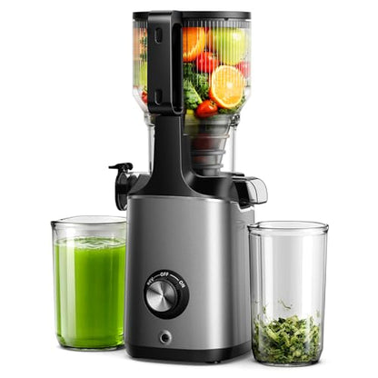 Cold Press Juicer Machines, EUHOMY 5.8" Wide Feed Chute, Slow Masticating Juicer for Whole Vegetables and Fruits, 99.6% High Juice Yield, Easy to clean, Juicer Machines with BPA Free