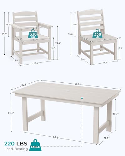 SERWALL HDPE Outdoor Dining Furniture, Outdoor Dining Set for 10, White