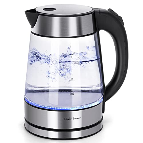 Taylor Swoden 1.7L Electric Tea Kettle, Glass Hot Water Boiler for Tea