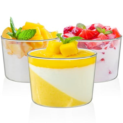 yarlung 9 Pack Small Glass Dessert Bowls, 8 Oz Custard Cup Clear Pudding Cup, Tasting Glasses Prep Bowls for Parfait, Ice Cream, Party Birthday