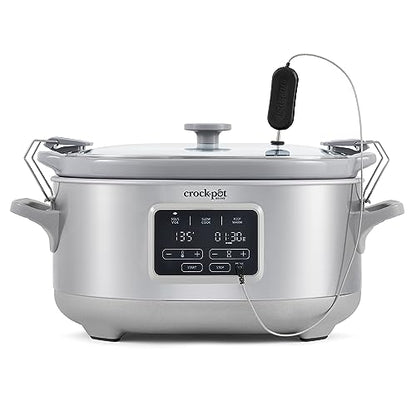 Crock-Pot 7-Quart Cook & Carry Slow Cooker with Sous Vide Function, Family-Sized Slow Cooker Warms up to 30 Hours, Modern Digital Display, Travel-Proof Locking Lid & Removable Temperature Probe