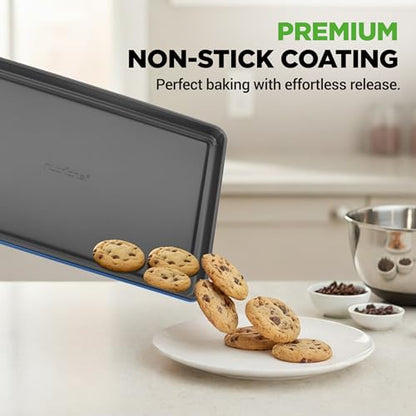 NutriChef 8-Piece Nonstick Bakeware Set - Baking Tray Set w/Non-Stick Coating, 450°F Oven Safe, Round Cake, Loaf, Muffin, Wide/Square Pans, Cookie Sheet (Blue)
