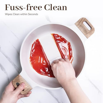 Cuisinluv 13-Piece Nonstick Pots and Pans Set – Granite Stone Kitchen Cookware Set, PFOA-Free – Includes Frying Pans, Saucepans, Sauté Pan – Induction Compatible, White