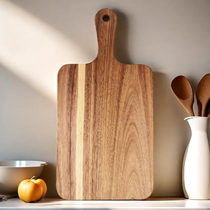 ZeQi Acacia Wood Cutting Board with Handle 13.7''X7'' / Charcuterie Board/Serving Board/Cheese, Bread, Vegetables & Fruits Serving Board (Rectangular)