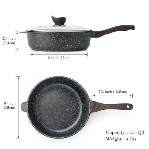 Kordisen Nonstick Deep Frying Pan with Lid, 10 Inch Non Stick Skillet, Saute Pan for Cooking, Healthy Induction Cookware, PFOA Free