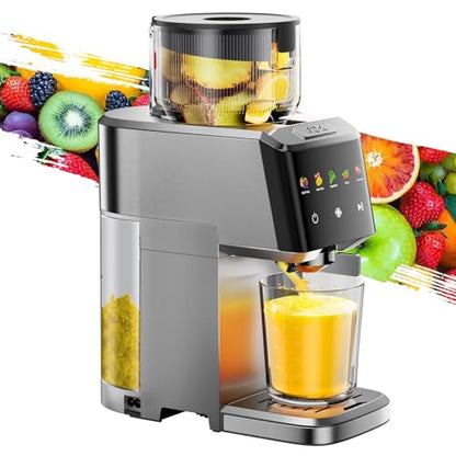 VCK Cold Press Juicer - Large 5.12" Feed Chute, Easy to Clean Slow Masticating for Nutrient Retention Quiet Motor -Silver