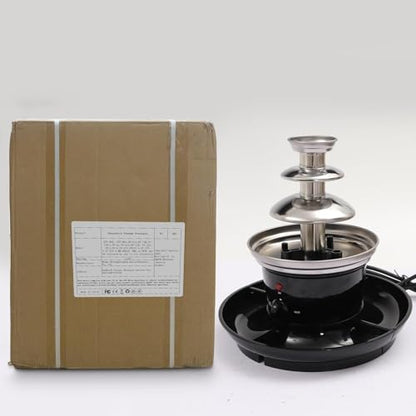 120V 40W 3-Tier Chocolate Fountain, Black Stainless Steel, 1lb Capacity, with Food Tray and 6 Forks for Parties and Gatherings