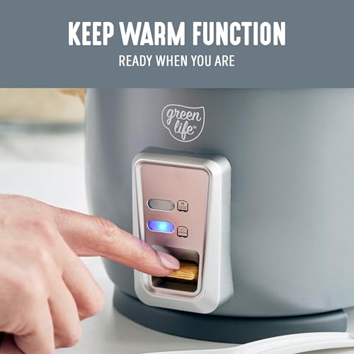 GreenLife Rice Cooker with Removable PFAS-Free Ceramic Nonstick Pot, 3-Cups Uncooked/6-Cups Cooked, Grains & Oatmeal Multicooker, Compact One-Switch Design, Auto Keep Warm, Easy Clean, Gray