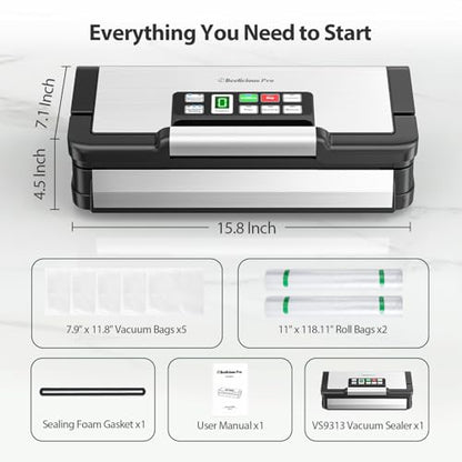 95kPa Vacuum Sealer Machine with AquaLock Technology, Dual-Pump Automatic Food Sealer for Dry & Moist Foods, Double Heat Seal, Built-in Cutter, Bag Storage & Accessory Hose,2 Bag Rolls,Stainless Steel