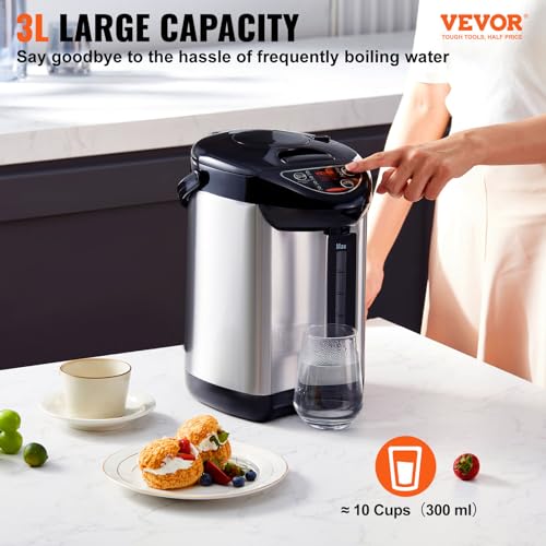 VEVOR Hot Water Dispenser, Adjustable 4 Temperatures Water Boiler and Warmer, 304 Stainless Steel Countertop Water Heater, 3-Way Dispense for Tea, Coffee and Baby Formula, 3L/102 oz