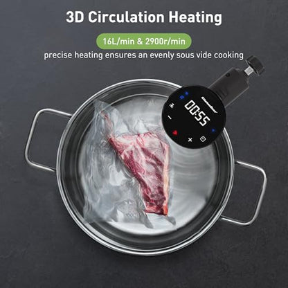 KitchenBoss Wifi Sous Vide Cooker: Ultra-quiet Sous Vide Machine Immersion Circulator APP Control 1100W, IPX7 Waterproof Sous Vide Precision Cooker Accurate Temperature Fast-Heating, Silver