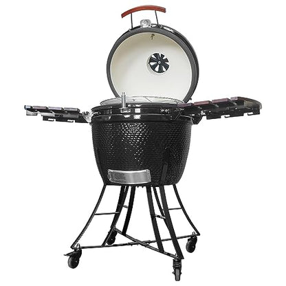 Kalamera 24” Ultimate Outdoor Ceramic Grill Kamado with Cart and Side-wings Black