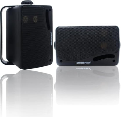 STUDIOFINIX Passive Outdoor Speakers Wired Waterproof -3.5 Inch 3 Way 200W Surface Marine & Wall Mount Speakers, Ideal for Home, Boat, Poolside, Patio, Indoor Outdoor Use（Black