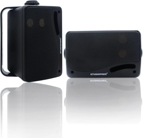 STUDIOFINIX Passive Outdoor Speakers Wired Waterproof -3.5 Inch 3 Way 200W Surface Marine & Wall Mount Speakers, Ideal for Home, Boat, Poolside, Patio, Indoor Outdoor Use（Black
