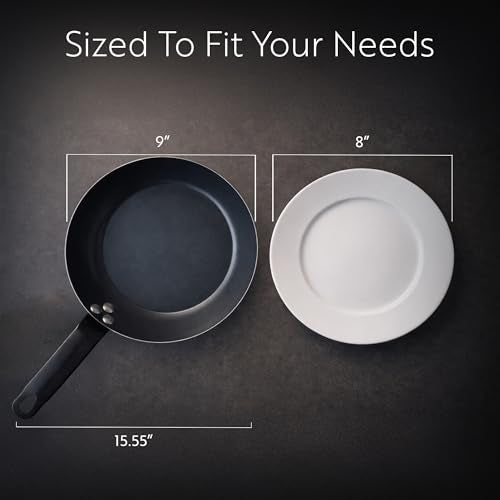 Restaurantware-Met Lux 9 Inch Fry Pan, 1 Lightweight Frying Pan - Induction-Ready, Triple-Riveted, Black Carbon Steel Cooking Skillet, Durable, For Searing, Sauteing, And Browning Food