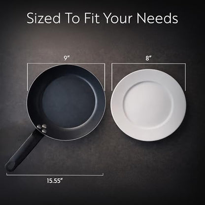 Restaurantware-Met Lux 9 Inch Fry Pan, 1 Lightweight Frying Pan - Induction-Ready, Triple-Riveted, Black Carbon Steel Cooking Skillet, Durable, For Searing, Sauteing, And Browning Food