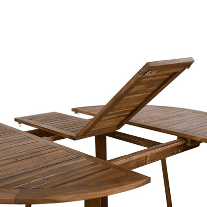 VilroCaz 5-Piece Outdoor Patio Dining Set, All-Weather Acacia Wood Extendable Round Dining Table with 12inch Butterfly Leaf and 4 Rattan Arm Chairs for Backyard, Balcony, Garden, Poolside