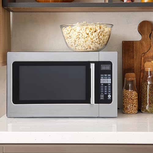 24.4 in. W. 2.2 cu. ft. Countertop Microwave Oven in Stainless Steel, with Gray Cavity