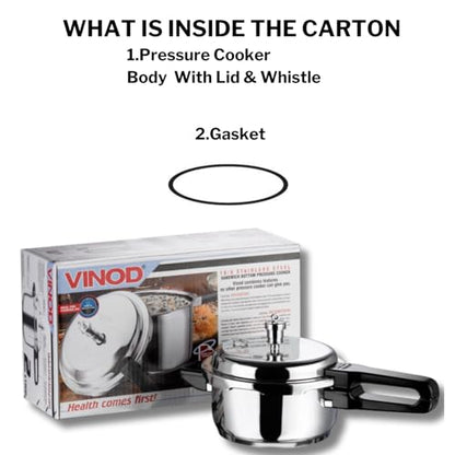 Vinod V-2L Stainless Steel Sandwich Bottom Pressure Cooker, 2-Liter,Silver,Medium
