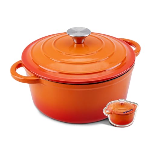 WOKINS Enameled Cast Iron Dutch Oven - 7QT Pot with Lid,Oven Safe to 500°F,Heavy-Duty Cookware for Sourdough Bread Baking,Braising,Stews,Roasting Orange
