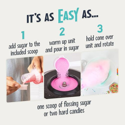 Nostalgia Countertop Cotton Candy Machine – Use Normal or Sugar-Free Candy or Flossing Sugar – Includes 2 Reusable Cones and Measuring Scoop – Aqua