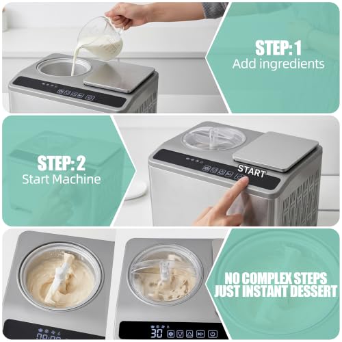 VNN 2.1Qt Soft & Hard Ice Cream Maker with Food Scale, No Pre-Freezing