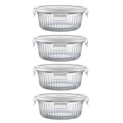 H.JSS WDJS 1.5 cup Round Glass Food Storage Containers with Lids, 12oz Small Glass Meal Prep Containers set, Heat-Resistant BPA-Free Round food bowl for Leftover. Microwave, Dishwasher & Freezer Safe
