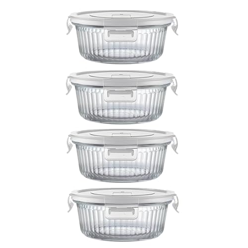 H.JSS WDJS 1.5 cup Round Glass Food Storage Containers with Lids, 12oz Small Glass Meal Prep Containers set, Heat-Resistant BPA-Free Round food bowl for Leftover. Microwave, Dishwasher & Freezer Safe