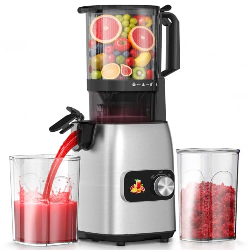 Cold Press Juicer Machines Slow Masticating, Single Auger Juicer for Vegetables & Fruits, Rotary Knob Control, Anti-Clog Reverse Function, Easy Clean Home Juicer