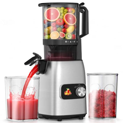 Cold Press Juicer Machines Slow Masticating, Single Auger Juicer for Vegetables & Fruits, Rotary Knob Control, Anti-Clog Reverse Function, Easy Clean Home Juicer
