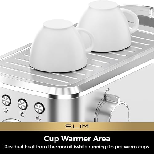 CHULUX Slim Espresso Machine with Milk Frother, 20 Bar Professional Italian Pump Espresso Coffee Machine for Home Cappuccino & Latte Maker, Stainless Steel, Silver