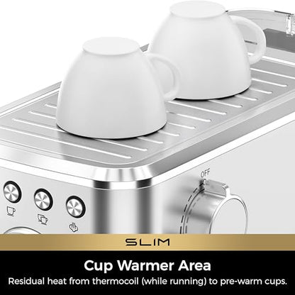 CHULUX Slim Espresso Machine with Milk Frother, 20 Bar Professional Italian Pump Espresso Coffee Machine for Home Cappuccino & Latte Maker, Stainless Steel, Silver