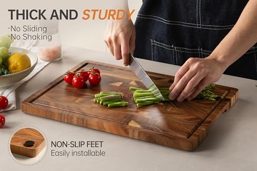 FYCTIO Walnut Wood Cutting Board, End Grain Wooden Cutting Boards for Kitchen, Chopping Block with Deep Juice Groove & Handles, Gift Box, 16.5"x11.6"x0.8"