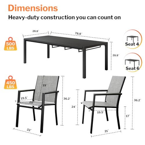 MEOOEM Expandable Outdoor Dining Set for 8, Extendable 9 Piece Outdoor Dining Table Set 450LBS Heavy Duty, Comfortable Highback Wide Deep Seat 8 Person Patio Dining Set for Outside, Backyard, Grey