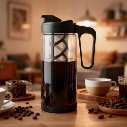 wedrink 44oz Cold Brew Coffee Maker, 1.3L Borosilicate Glass Cold Brew Pitcher with Comfortable Handle, Removable Filter & Anti-Slip Silicone Bottom