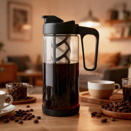wedrink 44oz Cold Brew Coffee Maker, 1.3L Borosilicate Glass Cold Brew Pitcher with Comfortable Handle, Removable Filter & Anti-Slip Silicone Bottom