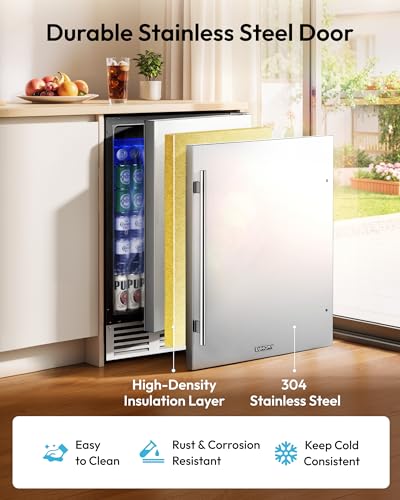 EUHOMY 24 Inch Beverage Refrigerator, Undercounter Beverage Fridge 180 Can with Stainless Steel Door for Home Patio, Beverage Cooler Built-in or Freestanding, outdoor refrigerator for Soda Beer Wine