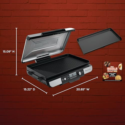 Ninja Sizzle Pro XL 20-Inch Indoor Griddle + Grill, Detachable Ventilated Lid, Grease Control, Ceramic Nonstick Plates, Even Edge Cooking, Extra Large Capacity, Versatile, Silver, GX101