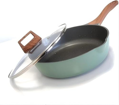 YYJINGYOU Nonstick Frying Pan Skillet with Lid, Omelette Pan, Induction Compatible, Emerald Green, 10 inch