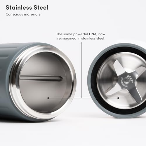 Beast Mighty 850 Stainless Steel | Compact Personal Blender | Extra Vessels | Keeps Blends Cold | Smoothies, Shakes, Sauces, Dips | Portable Straw Caps and Lids | 850W (Mist)