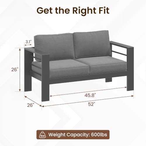 Aluminum Patio Sofa, 3.2" Armrest Outdoor Loveseat, Outside Couch for Patio
