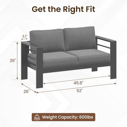 Aluminum Patio Sofa, 3.2" Armrest Outdoor Loveseat, Outside Couch for Patio