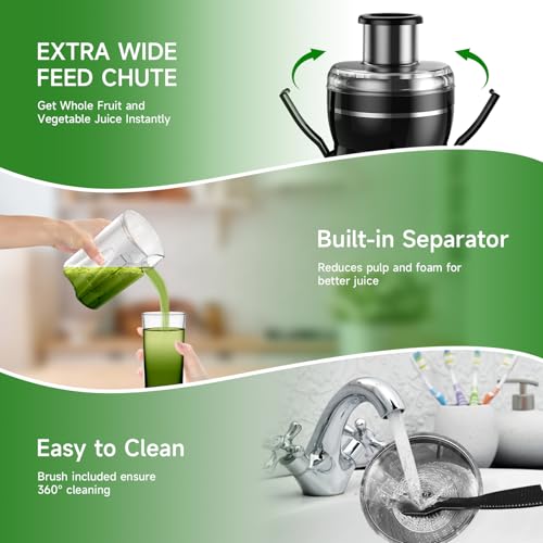 Juicer Machine, 500W Centrifugal Juicer Extractor with 3 Speed & Wide Mouth 3” Feed Chute for Fruit Vegetable, High Yield Juicer Included Cleaning Brush for Easy to Clean, Black