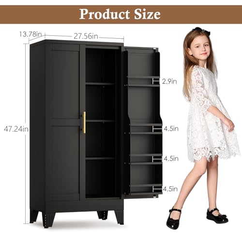 GAIOUS Metal Kitchen Pantry Cabinet, Storage Cabinets with 2 Door and 3 Adjustable Shelves, Black Freestanding Food Storage Cabinet, Steel Cupboard for Kitchen Dinning Room