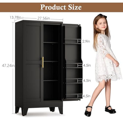 GAIOUS Metal Kitchen Pantry Cabinet, Storage Cabinets with 2 Door and 3 Adjustable Shelves, Black Freestanding Food Storage Cabinet, Steel Cupboard for Kitchen Dinning Room
