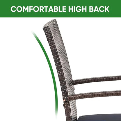 SAILARY Outdoor Wicker Patio Dining Chairs with Padded Cushions Set of 4: Porch Rattan Chairs Club Chairs with High Back and Deep Seating 350lbs, Brown